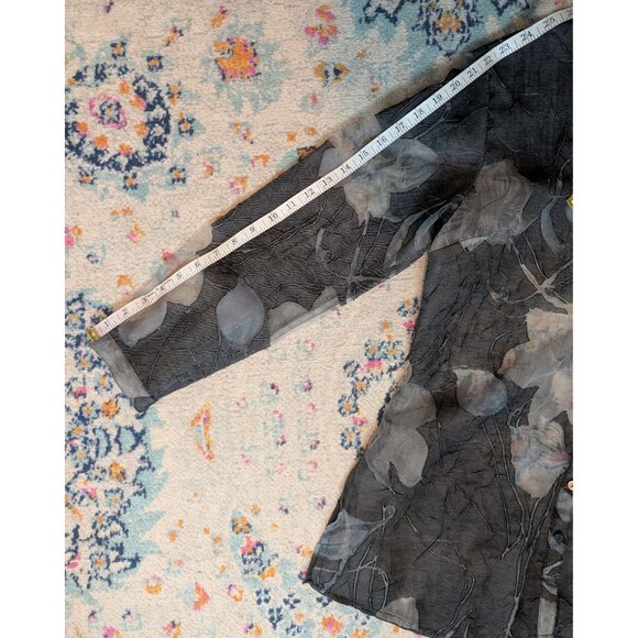 Coldwater Creek Sheer Black & Gray Floral Crinkled Button-Up Shirt - PM (10-12) - Picture 9 of 11